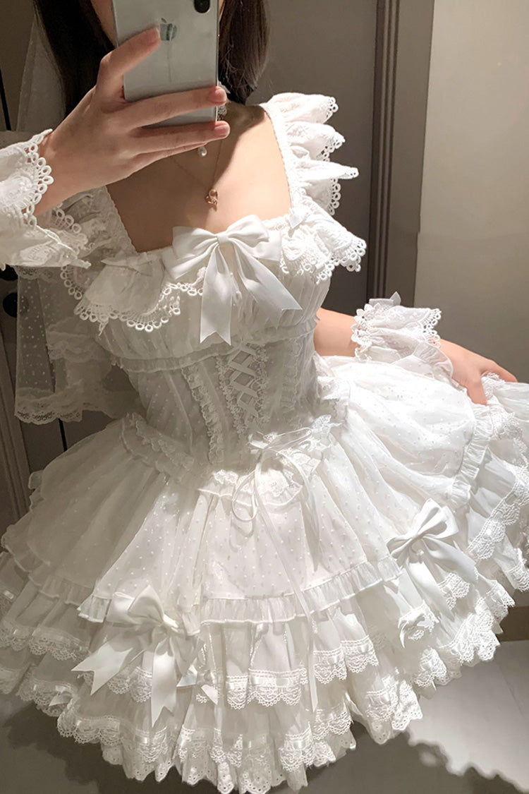 Lolita JSK Dress - Flory Butterfly, White, Ballet-Inspired Style, Bow Detail, Lace Trim - additional product view 3
