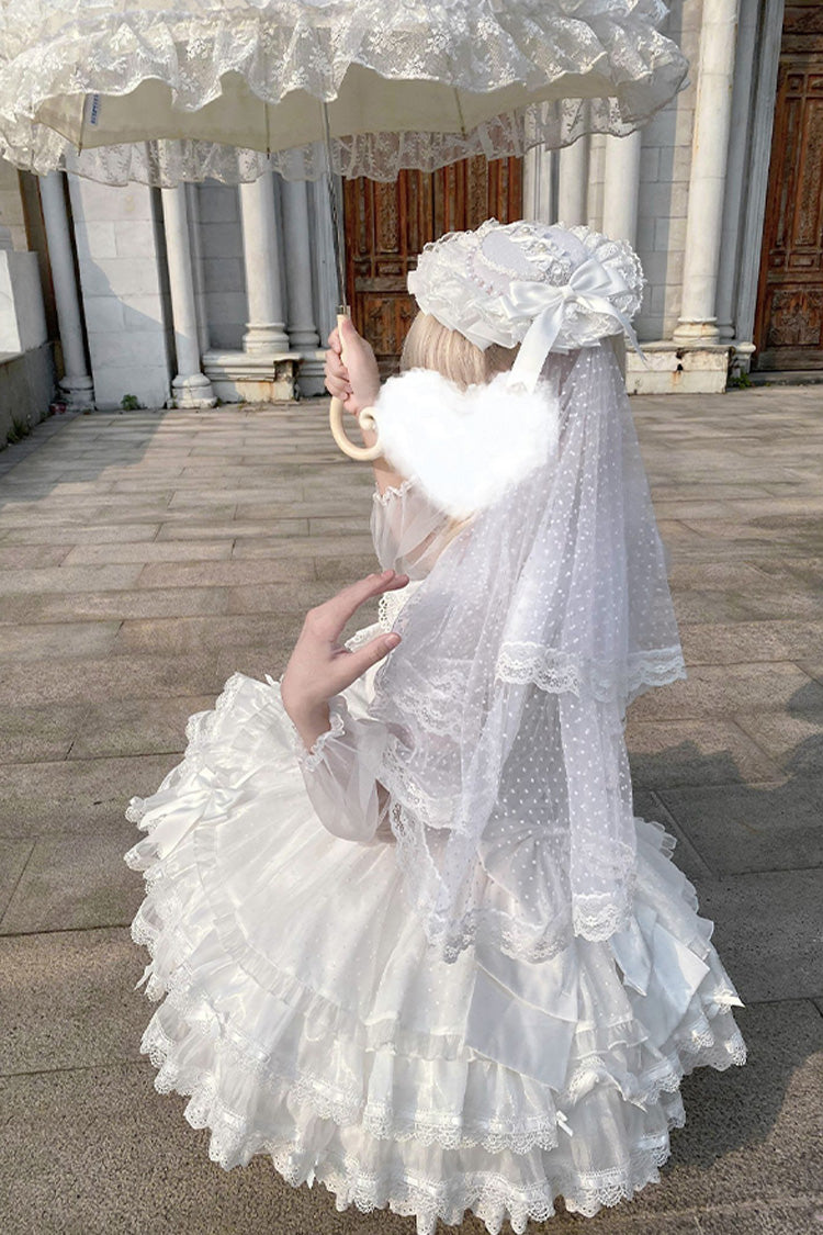 Lolita JSK Dress - Flory Butterfly, White, Ballet-Inspired Style, Bow Detail, Lace Trim - additional product view 5
