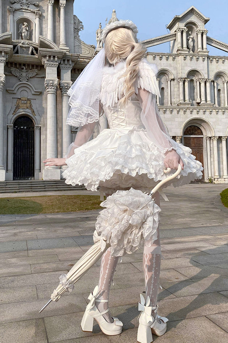 Lolita JSK Dress - Flory Butterfly, White, Ballet-Inspired Style, Bow Detail, Lace Trim - additional product view 6
