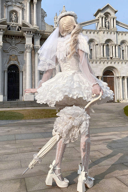 Lolita JSK Dress - Flory Butterfly, White, Ballet-Inspired Style, Bow Detail, Lace Trim - additional product view 6