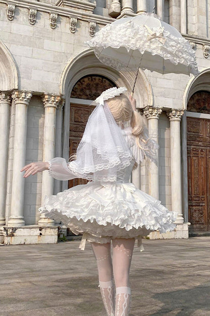 Lolita JSK Dress - Flory Butterfly, White, Ballet-Inspired Style, Bow Detail, Lace Trim - additional product view 7