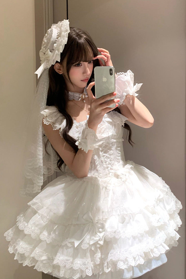 Lolita JSK Dress - Flory Butterfly, White, Ballet-Inspired Style, Bow Detail, Lace Trim - additional product view 8