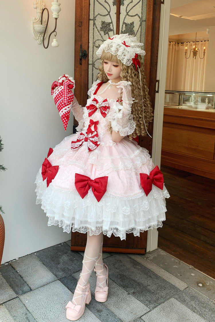 Lolita JSK Dress - Flower Dream Isle, 2 Colors, Square Collar, Sweet Style, Bow Detail - additional product view 3