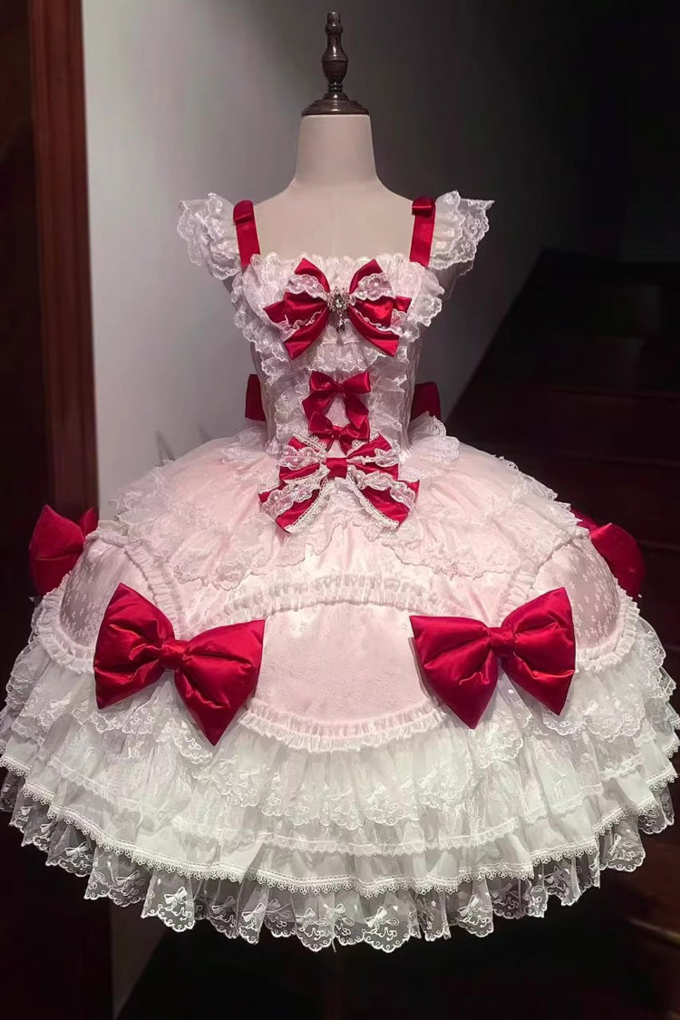 Lolita JSK Dress - Flower Dream Isle, 2 Colors, Square Collar, Sweet Style, Bow Detail - additional product view 4