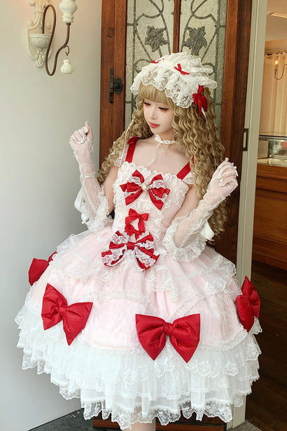 Lolita JSK Dress - Flower Dream Isle, 2 Colors, Square Collar, Sweet Style, Bow Detail - main product image
