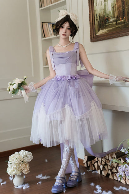 Lolita JSK Dress - Foamy Sea, Purple, Sweet Style, Bow Detail, Ruffled - main product image