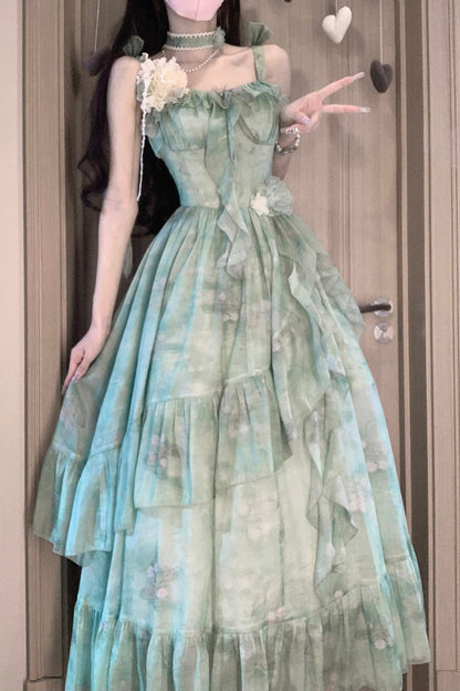 Lolita JSK Dress - Forest Garden, Green, Long Length, Sweet Style, Bow Detail - additional product view 4