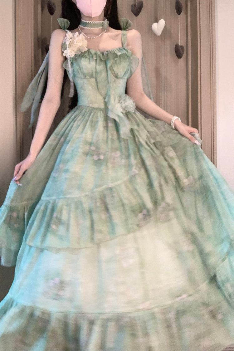 Lolita JSK Dress - Forest Garden, Green, Long Length, Sweet Style, Bow Detail - additional product view 5