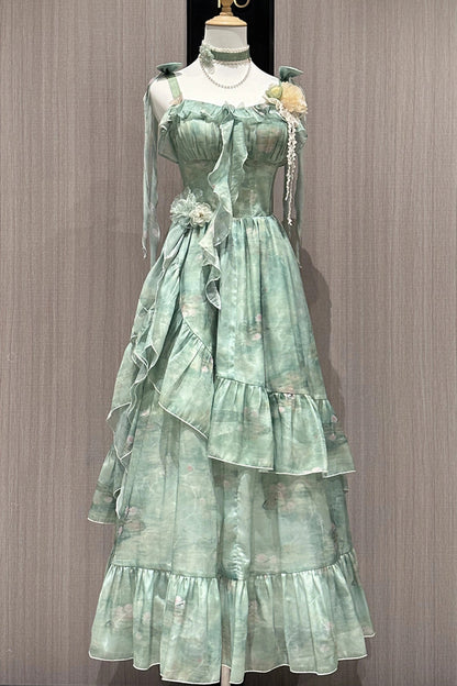 Lolita JSK Dress - Forest Garden, Green, Long Length, Sweet Style, Bow Detail - main product image