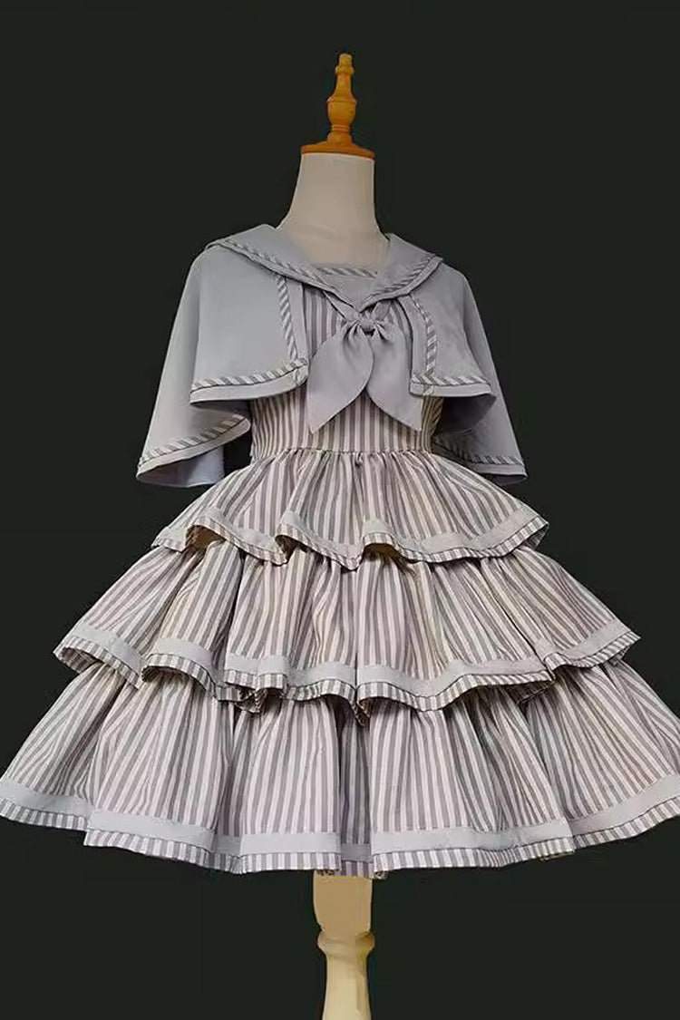 Lolita JSK Dress - From The Other Side, 2 Colors, Ruffled, Printed, Layered - S Grey / M Grey / L Grey option