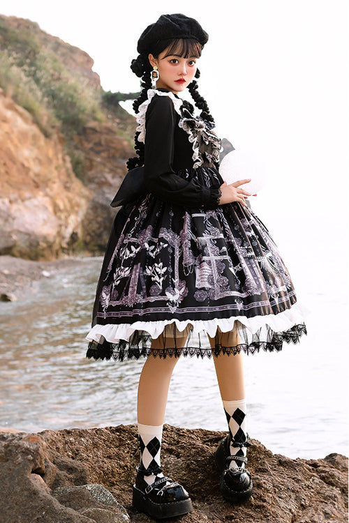 Lolita JSK Dress - Front And Back Big Bows Passing, 2 Colors, Printed, Gothic Style - additional product view 2