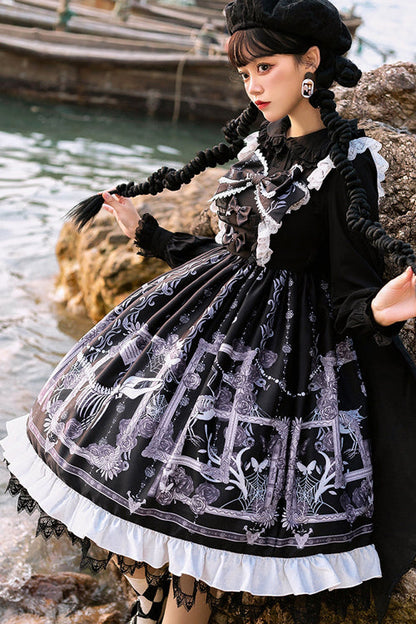 Lolita JSK Dress - Front And Back Big Bows Passing, 2 Colors, Printed, Gothic Style - additional product view 3