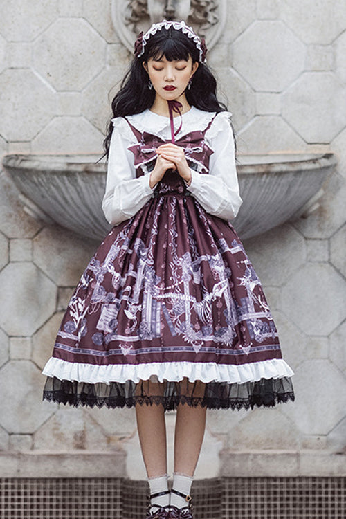 Lolita JSK Dress - Front And Back Big Bows Passing, 2 Colors, Printed, Gothic Style - S Red / L Red option