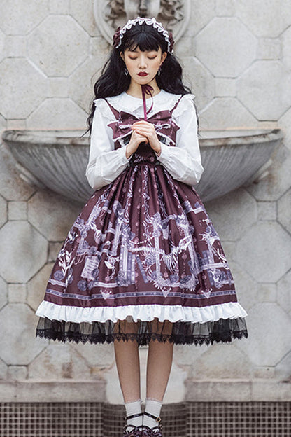 Lolita JSK Dress - Front And Back Big Bows Passing, 2 Colors, Printed, Gothic Style - S Red / L Red option