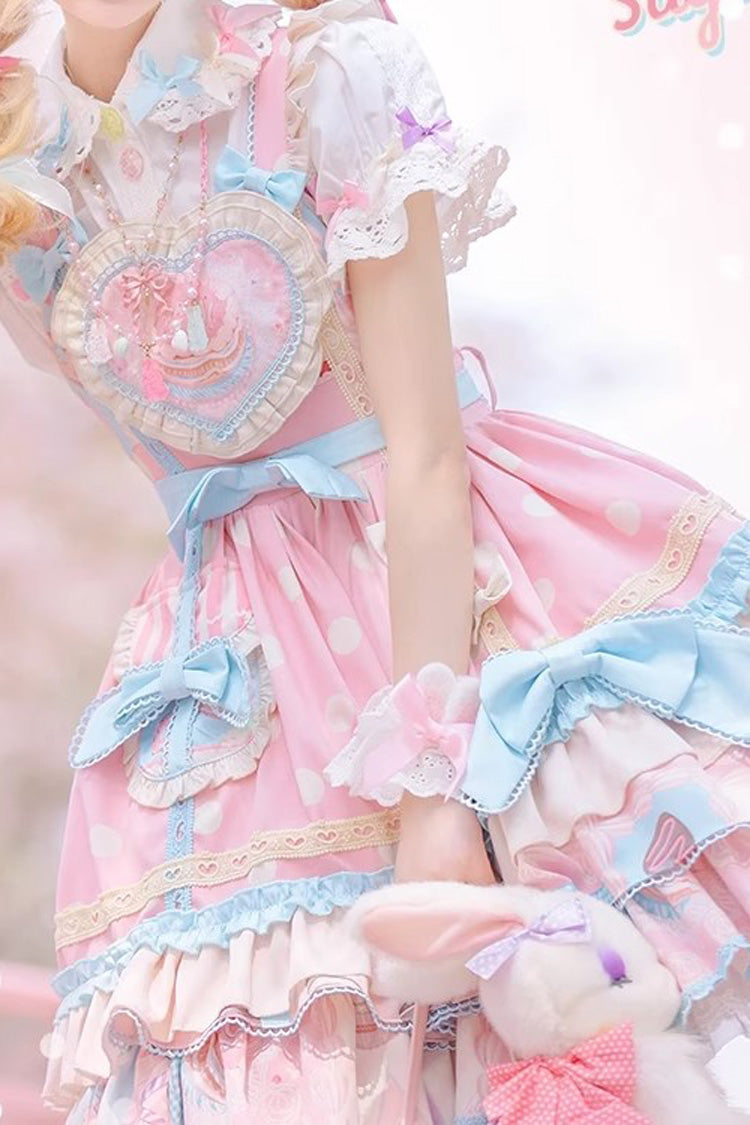 Lolita JSK Dress - Frosted Sugar Sweetheart, Pink, Bow Detail, Ruffled, Printed - additional product view 3