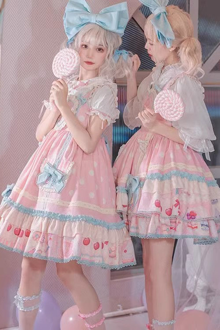 Lolita JSK Dress - Frosted Sugar Sweetheart, Pink, Bow Detail, Ruffled, Printed - additional product view 4