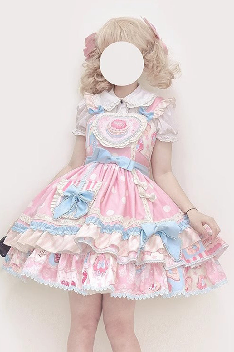 Lolita JSK Dress - Frosted Sugar Sweetheart, Pink, Bow Detail, Ruffled, Printed - main product image