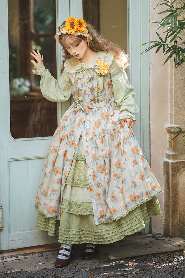 Lolita JSK Dress - Gardening Sunflower, Green, Sweet Style, Bow Detail, Lace Trim - additional product view 2