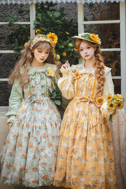 Lolita JSK Dress - Gardening Sunflower, Green, Sweet Style, Bow Detail, Lace Trim - additional product view 7