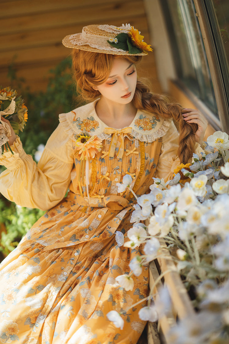 Lolita JSK Dress - Gardening Sunflower, Green, Sweet Style, Bow Detail, Lace Trim - additional product view 8