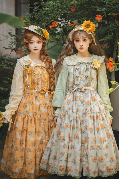 Lolita JSK Dress - Gardening Sunflower, Green, Sweet Style, Bow Detail, Lace Trim - additional product view 10