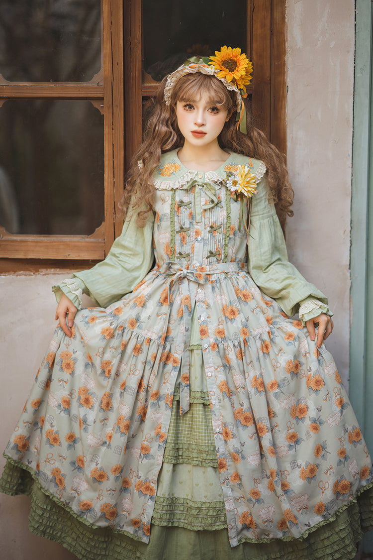 Lolita JSK Dress - Gardening Sunflower, Green, Sweet Style, Bow Detail, Lace Trim - additional product view 17