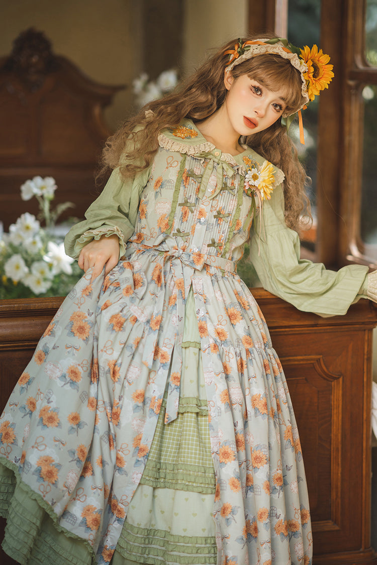 Lolita JSK Dress - Gardening Sunflower, Green, Sweet Style, Bow Detail, Lace Trim - additional product view 18