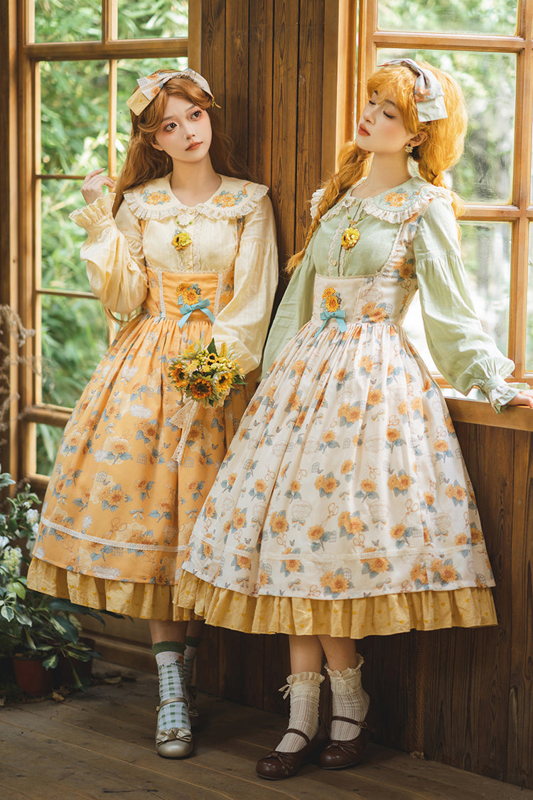 Lolita JSK Dress - Gardening Sunflower, Yellow, Bow Detail, Lace Trim, Ruffled - additional product view 2