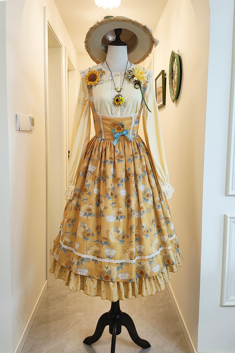 Lolita JSK Dress - Gardening Sunflower, Yellow, Bow Detail, Lace Trim, Ruffled - additional product view 3