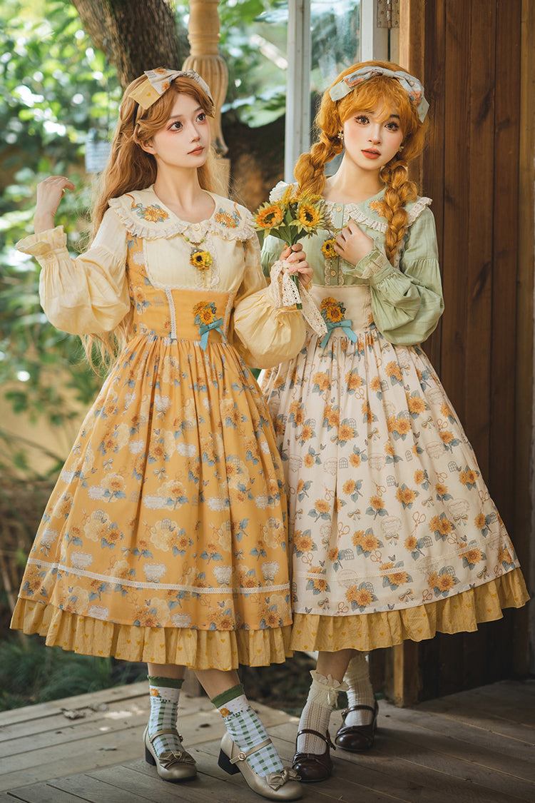 Lolita JSK Dress - Gardening Sunflower, Yellow, Bow Detail, Lace Trim, Ruffled - additional product view 4
