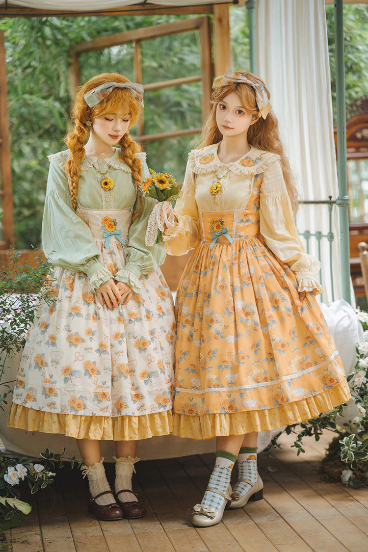 Lolita JSK Dress - Gardening Sunflower, Yellow, Bow Detail, Lace Trim, Ruffled - additional product view 5