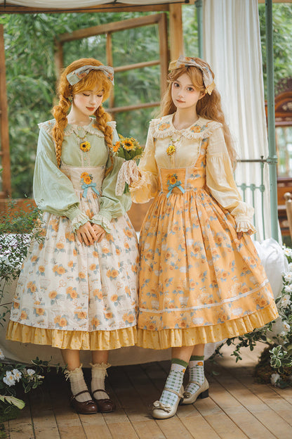 Lolita JSK Dress - Gardening Sunflower, Yellow, Bow Detail, Lace Trim, Ruffled - additional product view 5