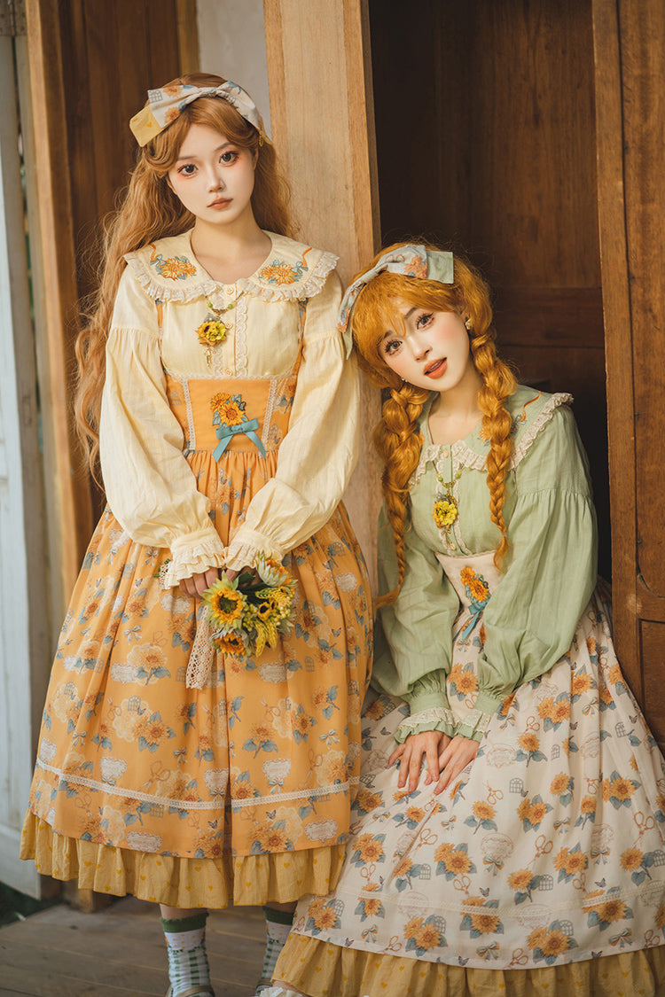 Lolita JSK Dress - Gardening Sunflower, Yellow, Bow Detail, Lace Trim, Ruffled - additional product view 6
