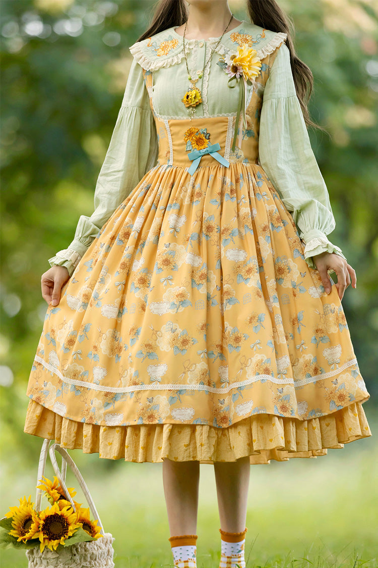Lolita JSK Dress - Gardening Sunflower, Yellow, Bow Detail, Lace Trim, Ruffled - additional product view 7