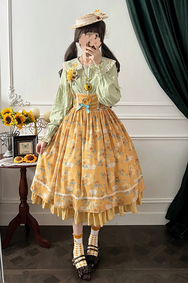 Lolita JSK Dress - Gardening Sunflower, Yellow, Bow Detail, Lace Trim, Ruffled - additional product view 10