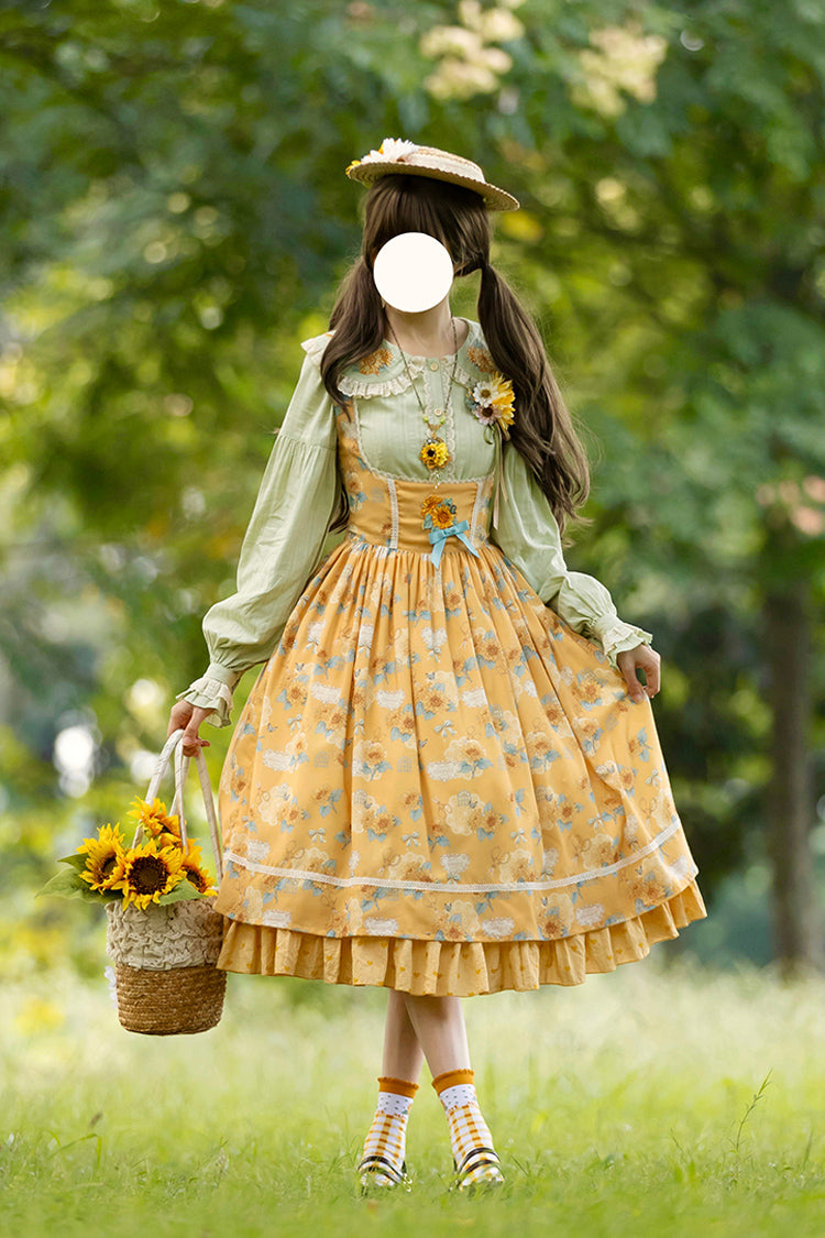 Lolita JSK Dress - Gardening Sunflower, Yellow, Bow Detail, Lace Trim, Ruffled - additional product view 12