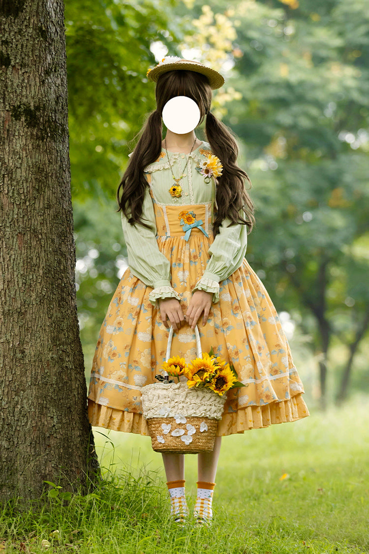 Lolita JSK Dress - Gardening Sunflower, Yellow, Bow Detail, Lace Trim, Ruffled - additional product view 13