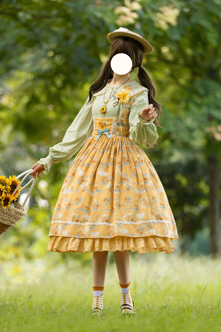 Lolita JSK Dress - Gardening Sunflower, Yellow, Bow Detail, Lace Trim, Ruffled - additional product view 14
