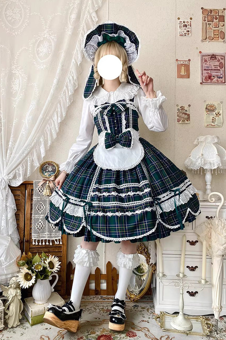 Lolita JSK Dress - Gingham Petal Bunny, Green, Ruffled, Printed, Sweet Style - additional product view 2