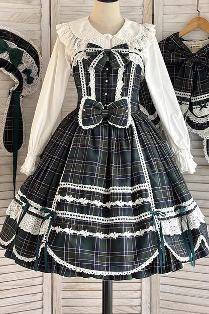 Lolita JSK Dress - Gingham Petal Bunny, Green, Ruffled, Printed, Sweet Style - additional product view 3