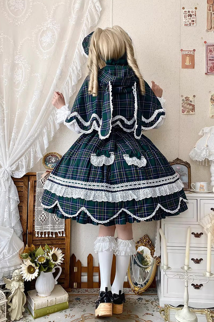 Lolita JSK Dress - Gingham Petal Bunny, Green, Ruffled, Printed, Sweet Style - additional product view 6
