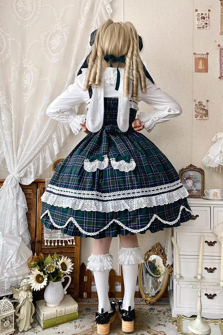 Lolita JSK Dress - Gingham Petal Bunny, Green, Ruffled, Printed, Sweet Style - additional product view 7