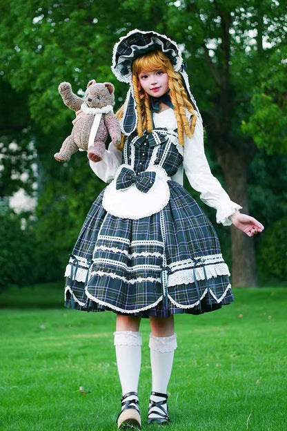 Lolita JSK Dress - Gingham Petal Bunny, Green, Ruffled, Printed, Sweet Style - additional product view 9