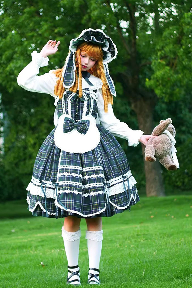 Lolita JSK Dress - Gingham Petal Bunny, Green, Ruffled, Printed, Sweet Style - additional product view 10
