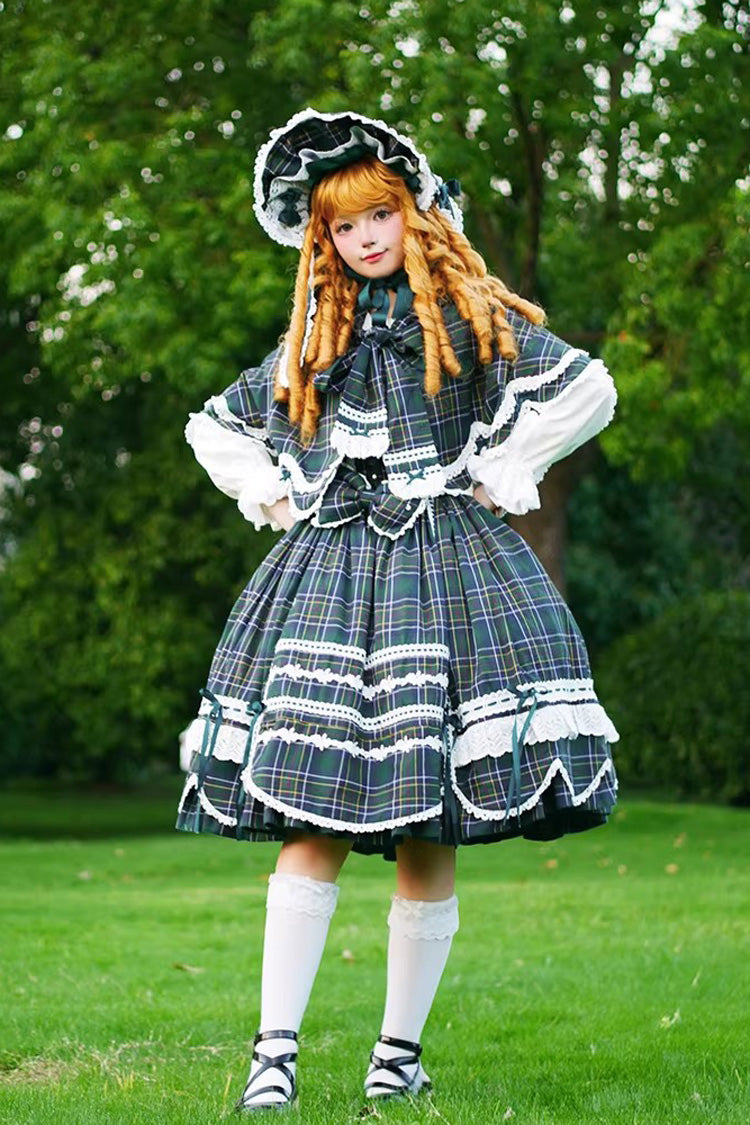 Lolita JSK Dress - Gingham Petal Bunny, Green, Ruffled, Printed, Sweet Style - additional product view 11