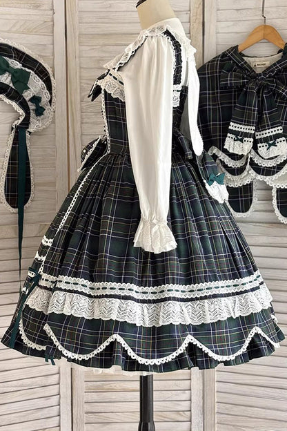 Lolita JSK Dress - Gingham Petal Bunny, Green, Ruffled, Printed, Sweet Style - additional product view 13