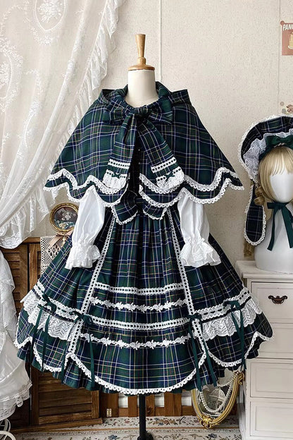 Lolita JSK Dress - Gingham Petal Bunny, Green, Ruffled, Printed, Sweet Style - additional product view 15