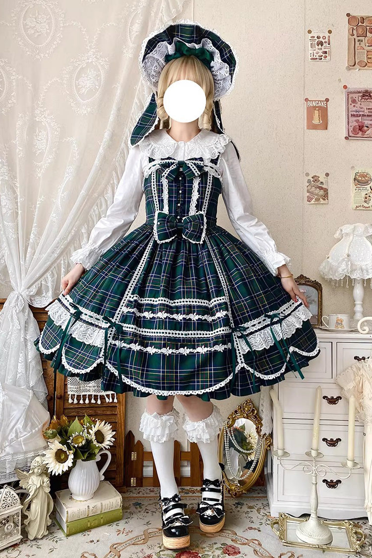 Lolita JSK Dress - Gingham Petal Bunny, Green, Ruffled, Printed, Sweet Style - main product image