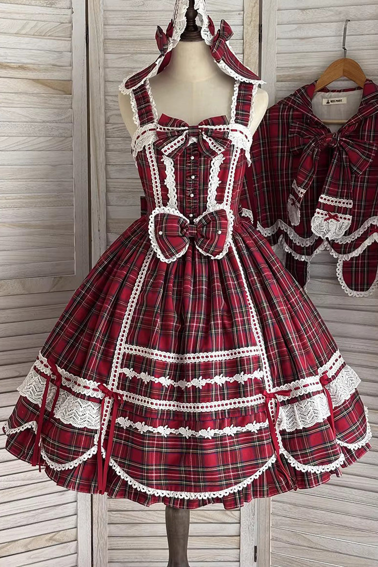 Lolita JSK Dress - Gingham Petal Bunny, Red, Bow Detail, Ruffled, Printed - additional product view 3