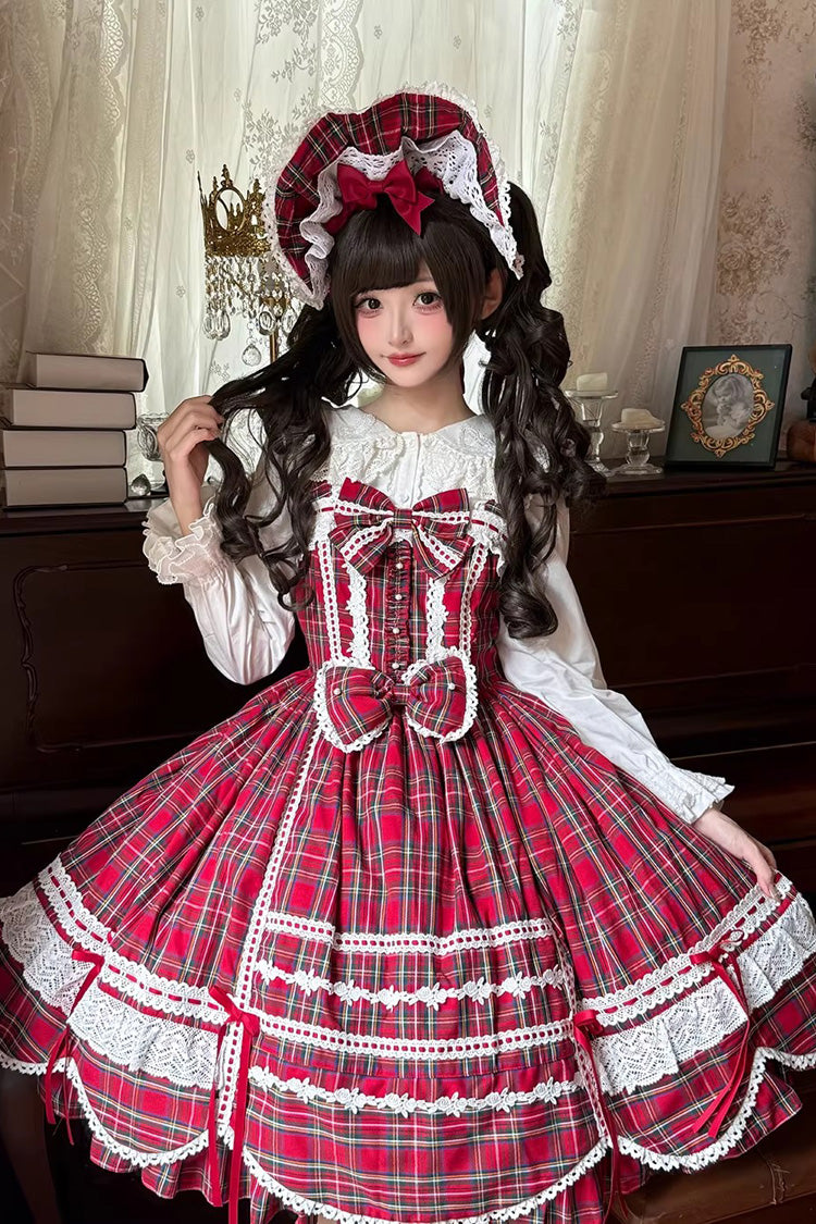 Lolita JSK Dress - Gingham Petal Bunny, Red, Bow Detail, Ruffled, Printed - additional product view 5